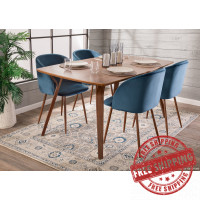 Lumisource CH-FRAN WL+BU2 Fran Contemporary Dining Chair in Walnut and Blue Velvet - Set of 2